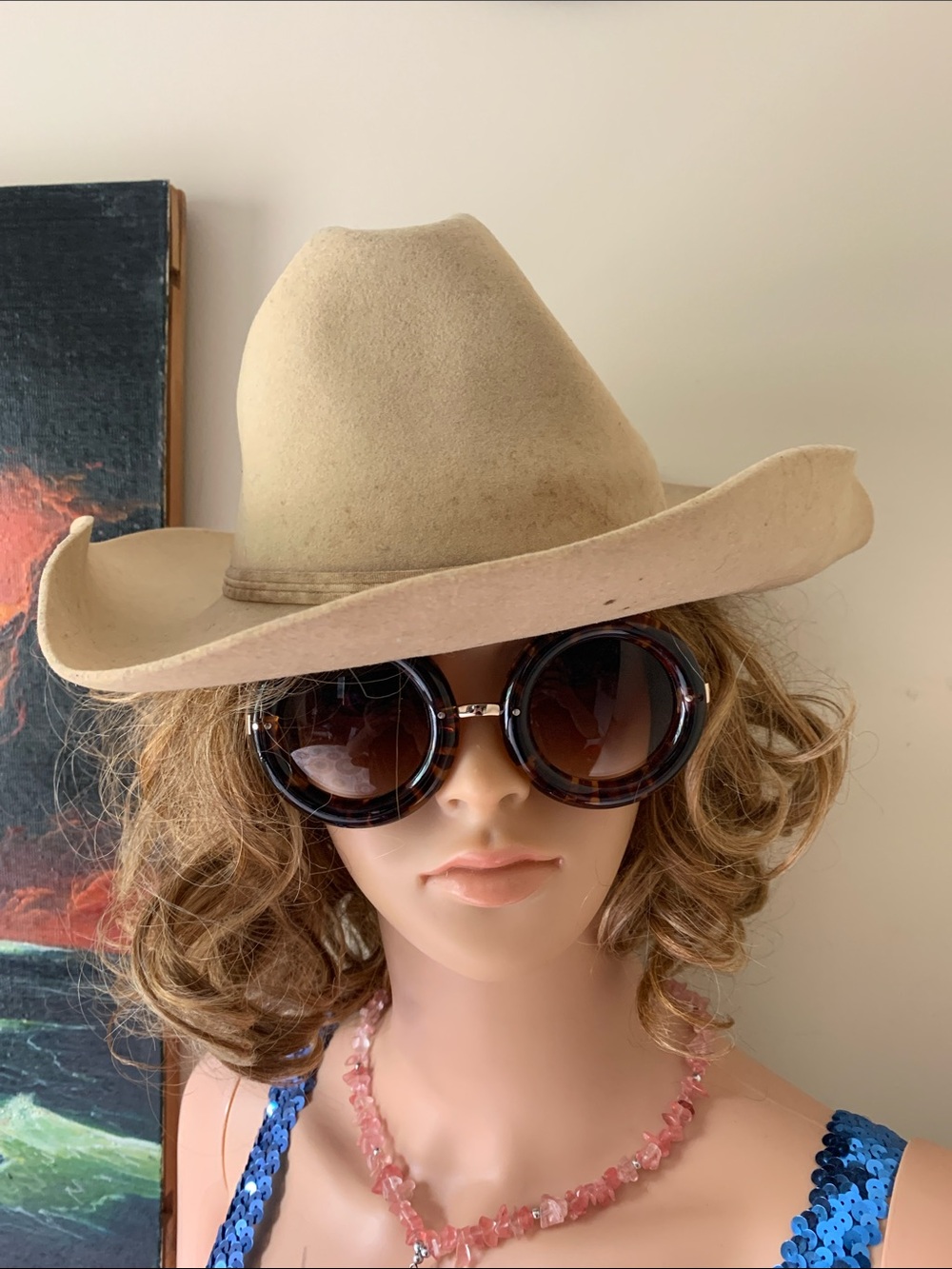 Vintage Reed Hill Neutral Beige Felt Cowboy Hat -  6 7/8 Hat size